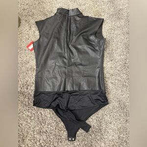 SPANX Black Faux Leather Bodysuit